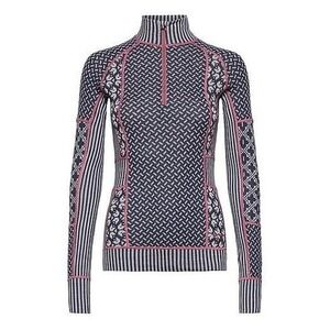 Kari Traa 100% Merino Wool Half-Zip Base Layer Top Navy Grey Pink Womens M $140
